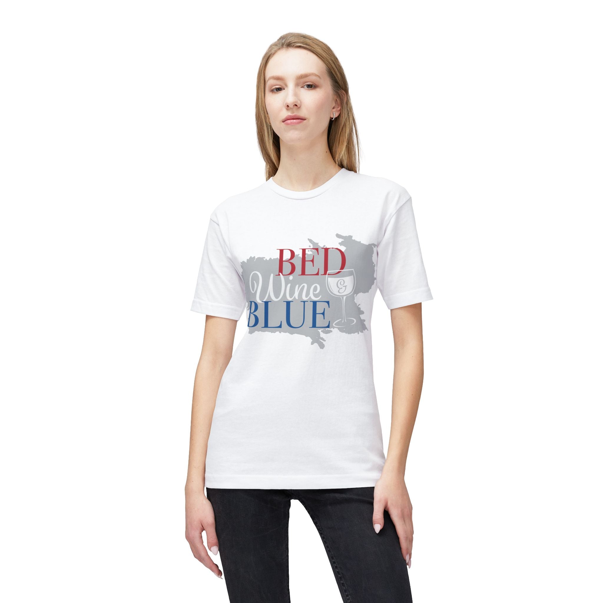 Bed Wine Blue T-Shirt — Patriotic Red White & Blue Wine Lover Tee